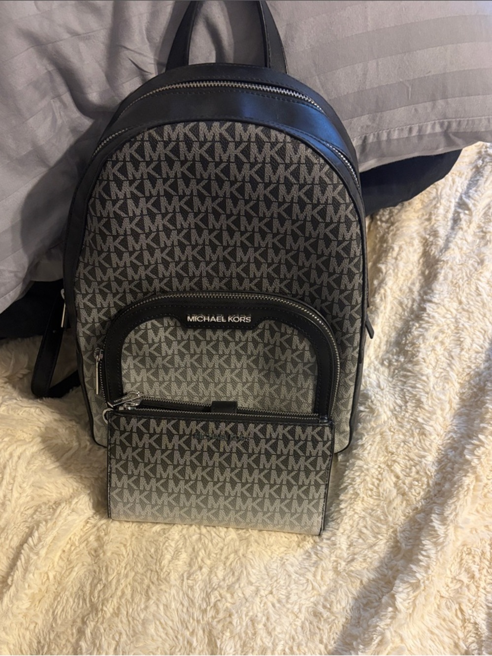 Michael Kors Gray and Black MK Logo Backpack